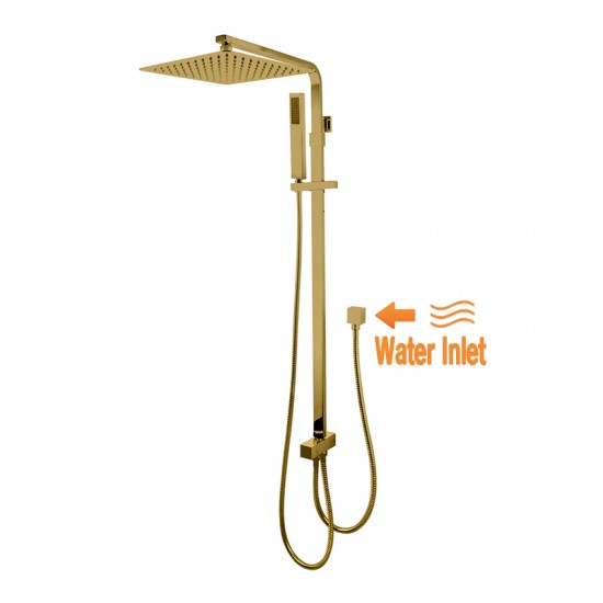 10 inch 250mm Square Brushed Yellow Gold Twin Shower Set Top/Bottom Water Inlet